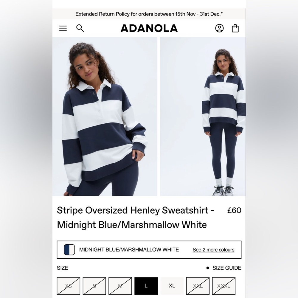 NWT Adanola Striped Oversized Henley Sweatshirt Small